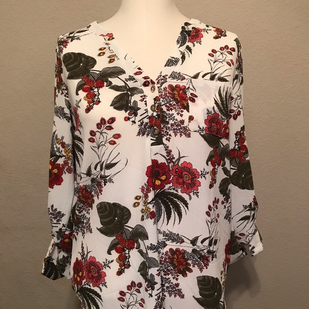 Floral V-neck Dress Shirt Blouse